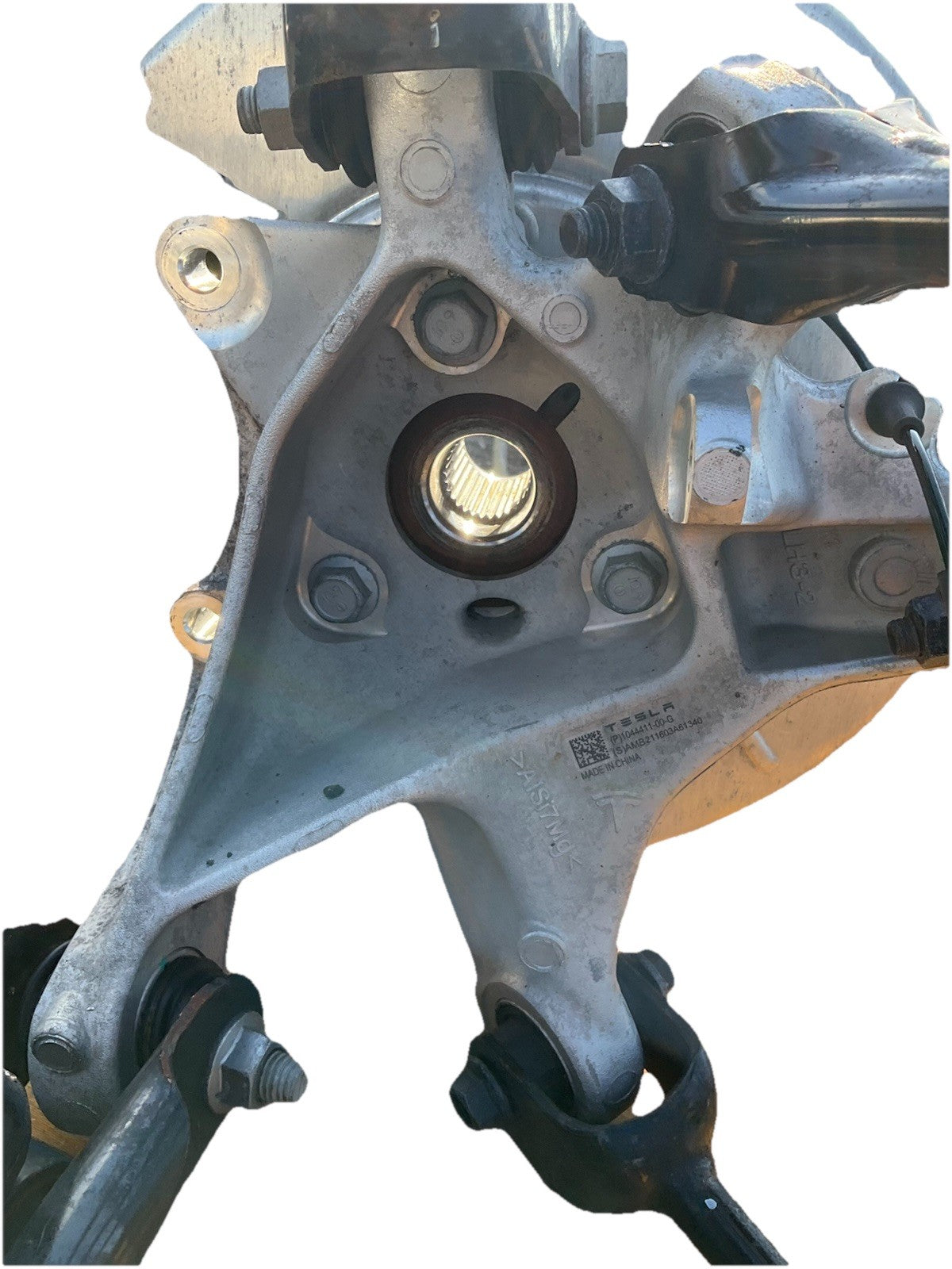 17-23 Tesla Model 3 Rear Left Suspension Knuckle Spindle Lower Arm Complete.
