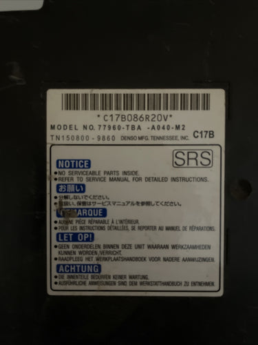 Honda CIVIC 77960-TBA-A04 SRS Unit Assembly no crash data 2019 2020